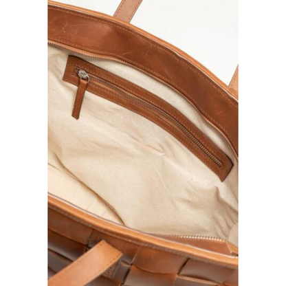 Riga Tan - Woven Leather Tote in Tan