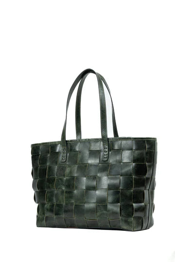 Riga Jade - Woven Leather Tote in Green