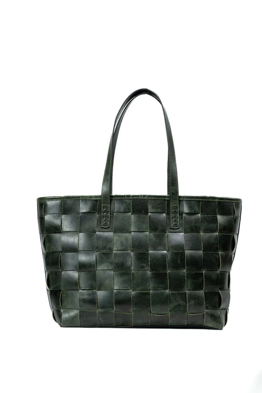 Riga Jade - Woven Leather Tote in Green