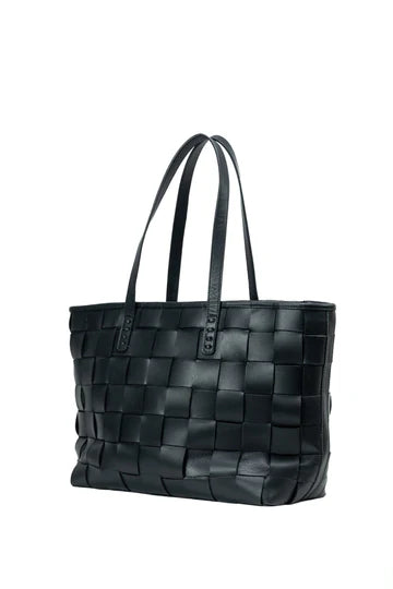 Riga Obsidian - Woven Leather Tote in Black