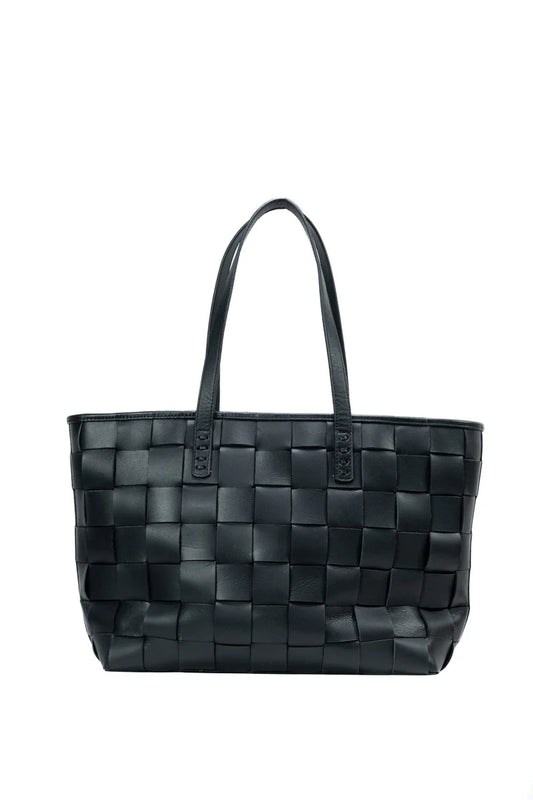 Riga Obsidian - Woven Leather Tote in Black