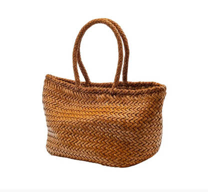 Corda Petite Tan - Woven Leather Basket Bag in Tan