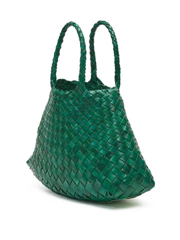 Patina Jade - Woven Leather Basket Bag in Jade Green