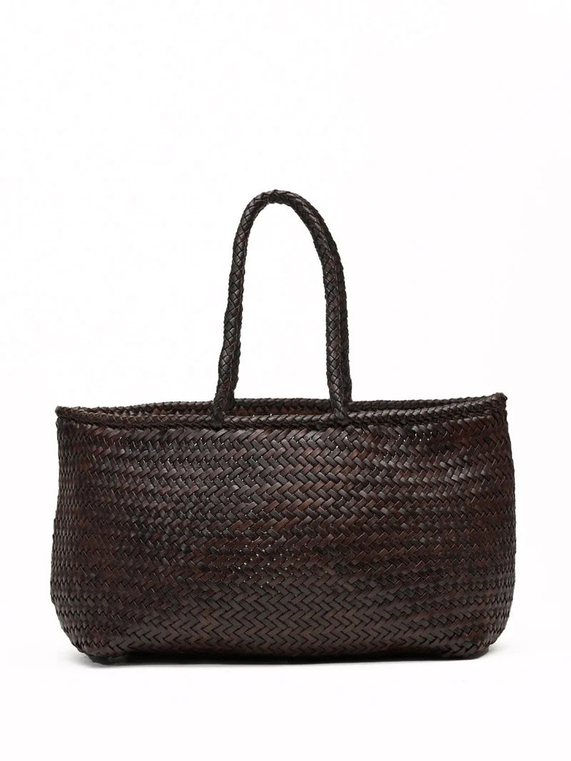 Corda Cedar - Woven Leather Basket Bag in Dark Brown