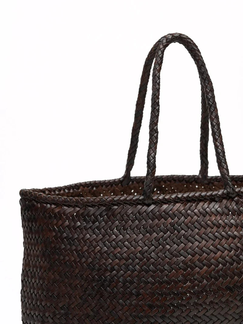 Corda Cedar - Woven Leather Basket Bag in Dark Brown