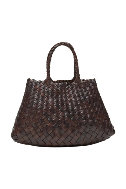 Patina Cedar - Woven Leather Basket Bag in Dark Brown